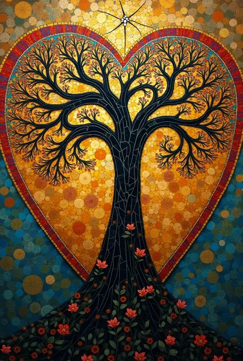 Heart with tree of life by Gustav Klimt in mosaic design