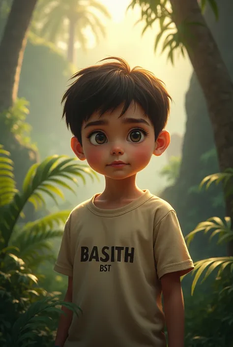 Beautiful boy in Jurassic park thats boys name in t-shirt with text "Basith BST"