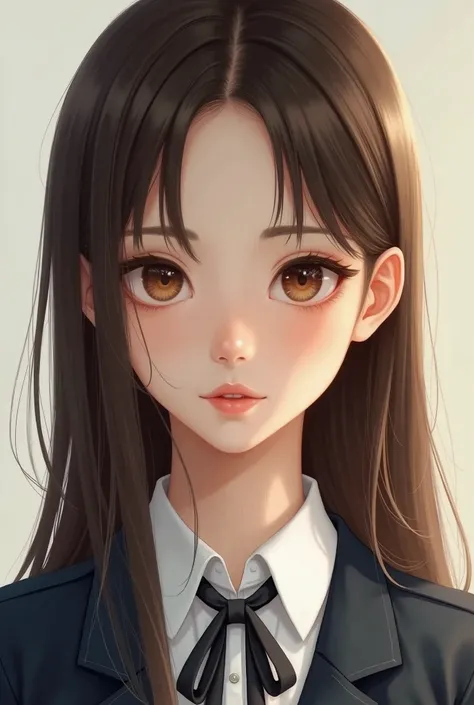  Amazing face and eyes, highly detailed Beautiful face, brown straight hair, Bangs, big brown eyes, pale skin, slim, pale skin, hi-school uniform, fine face, realistic, detailed depiction, Ultra-detailed