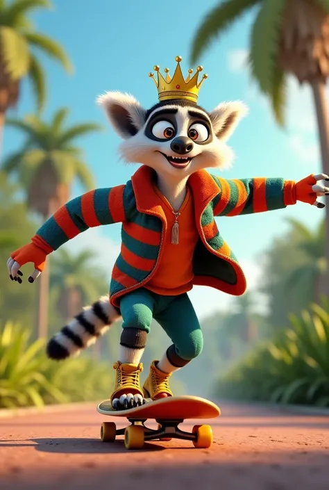 King Julian from the movie Madagascar skateboarding