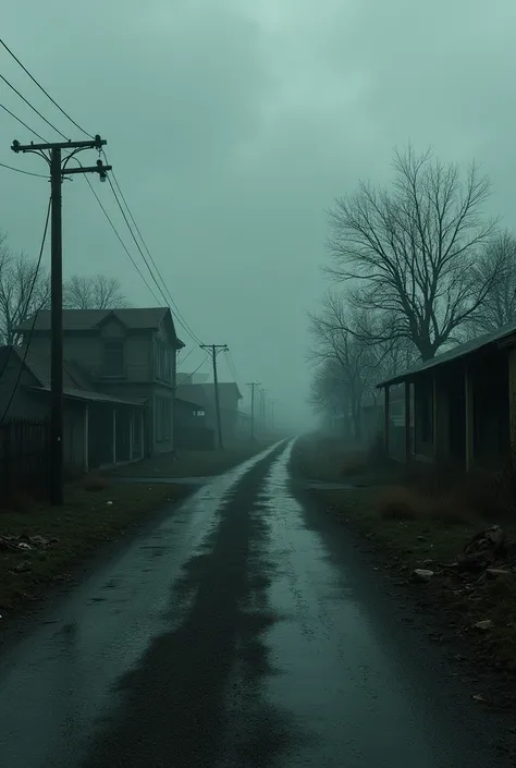 Gloomy image of a deserted isolated road in a rural town