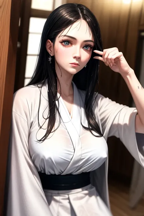 masterpiece, Highest quality,  Unreal Engine,  Super Resolution,  Very detailed, Complex, colorful, Clear images, Sharp focus, Digital Blending, 

Beautiful woman, Mountain village_Sadako, ((Wet white robes)), Erect nipples, ((Pale skin)), (Ghost Woman), B...