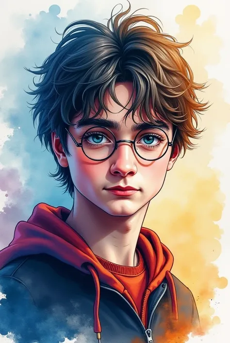 watercolor painting of harry potter vibrant colors 17 years old 
dynamic
