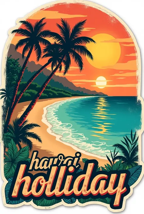 hawai vintage cut sticker  And text "hawai holliday"