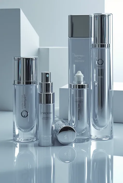 Create a makeup brand with futuristic silver colors 