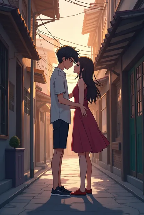 Anime boy fucking a girl in an anime alley