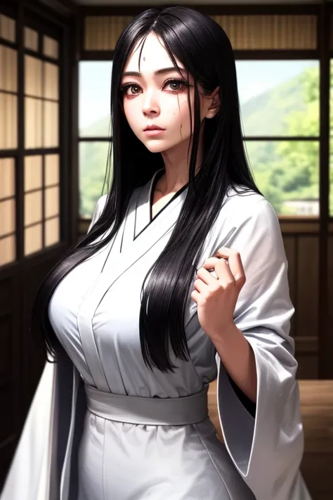 masterpiece, Highest quality,  Unreal Engine,  Super Resolution,  Very detailed, Complex, colorful, Clear images, Sharp focus, Digital Blending, 

Beautiful woman, Mountain village_Sadako, ((Wet white robe)), ((Pale skin)), (Ghost Woman), Black Hair, Perfe...