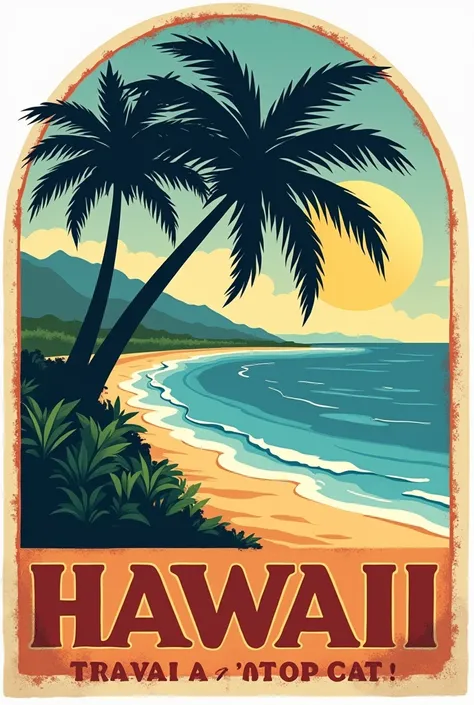 Time To Travel Retro Hawai cut sticker Tropical coast beach ilustrasi no flower and text "hawai"