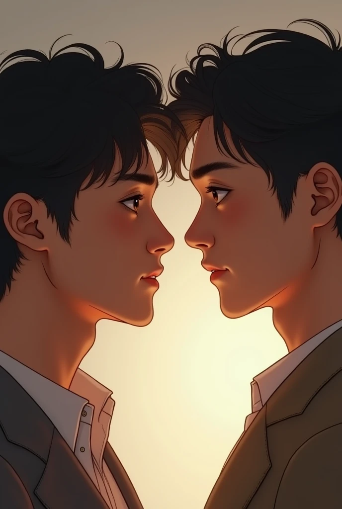 Created two Asian guys looking into each other&#39;s eyes