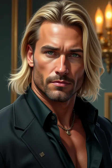 a blond man with long straight hair, sem beard, greeneyes, celebridade, polemical