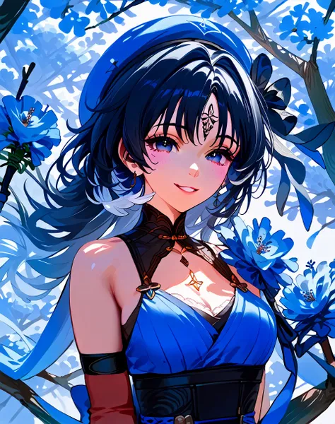 score_9, score_8_up, score_7_up, rating_safe,source_anime, y4ngy4ng, official_costume, bouquet, branch, spring (season), looking at viewer, hands on back, detailed background, seductive smile, trees