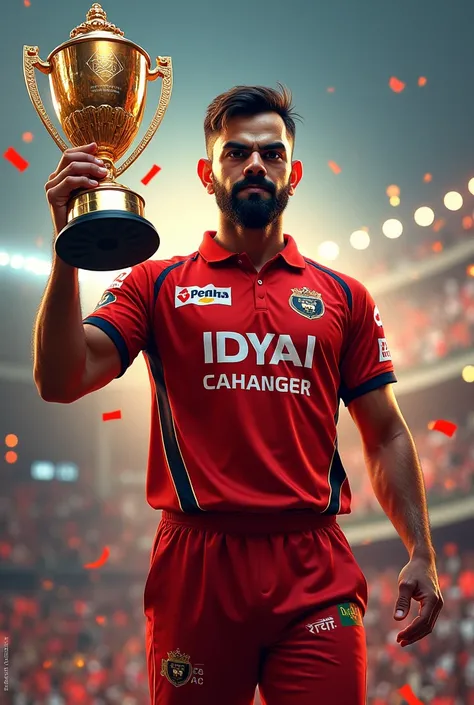 Virat Kohli wear RCB jersey with hand IPL trophy