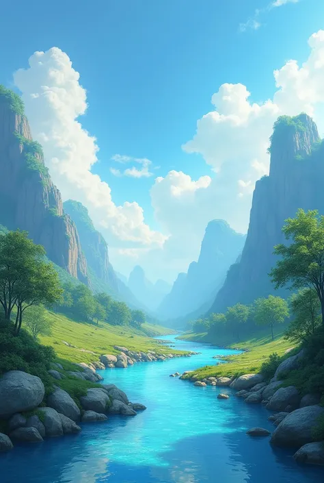 (magical pretty sky blue stream overlay scene), (sky), (clouds), soft lighting, clean background, beautiful sky scenery, masterpiece, high quality, beautiful graphics, high detail,painted by Thomas Kincaid, artstation, sharp focus, inspiring 8k wallpaper,