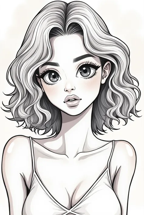 create a line art with kooleens art style (semi-realistic style) featuring a typical golden-toned dark brazilian girl in 3/4 angle and make it look like a thirst trap