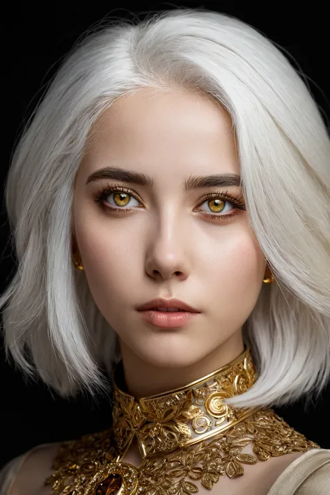 girl with white hair and golden eyes with aesthetic build