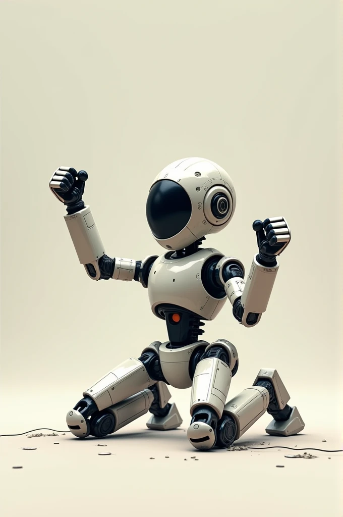 small robot on its knees giving a punch up