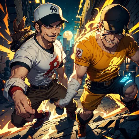  Cartoon illustration of a man with bandages and a baseball cap., héroe 2 d fanart artstation, Indiana Jones Maple Story, in the style of sifu 🔥 😎 🕹️ 👀 :2, inspired by Yang J, official art, Game art!!, Wario as the armored titan, the seventh secret power r...