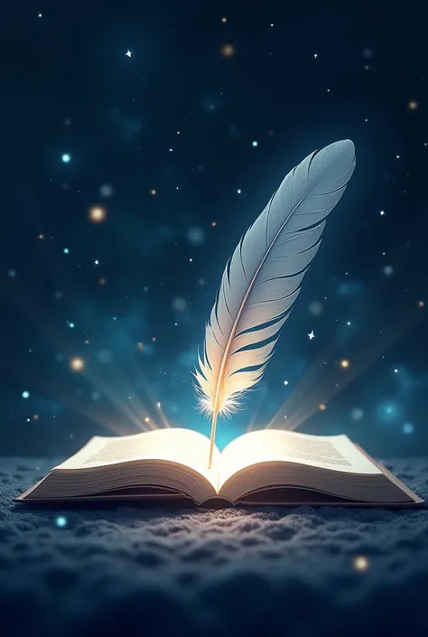 Feather Pen drawing a Book on univers full of stars