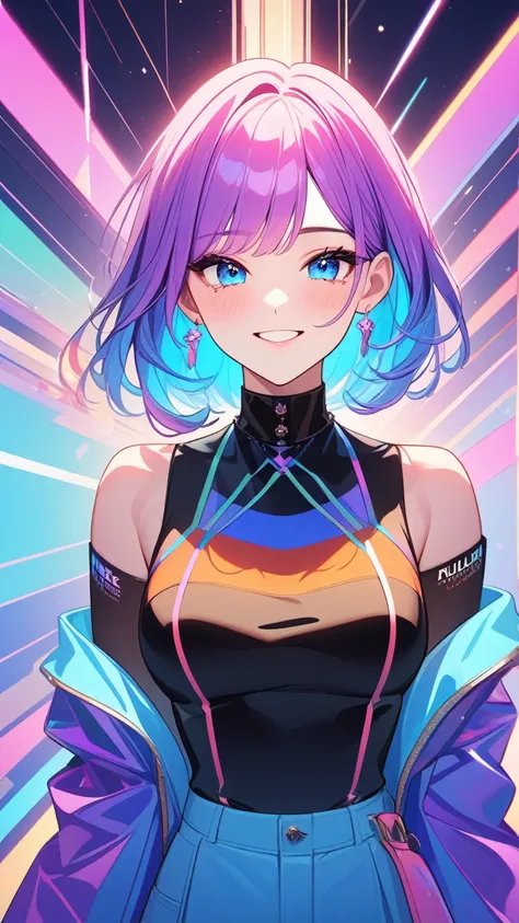 masterpiece,bestquality,superwideangle,fingeraudience,1girl,pinkandbluehair,hand,cuteanimeface,tears,masterpiece,transparentcolorPVCclothing,transparentcolorvinylclothing,wholebody,glitchlump}onface,smile,mediumhair,filmgrain,lens_flare,colorful,chromatica...