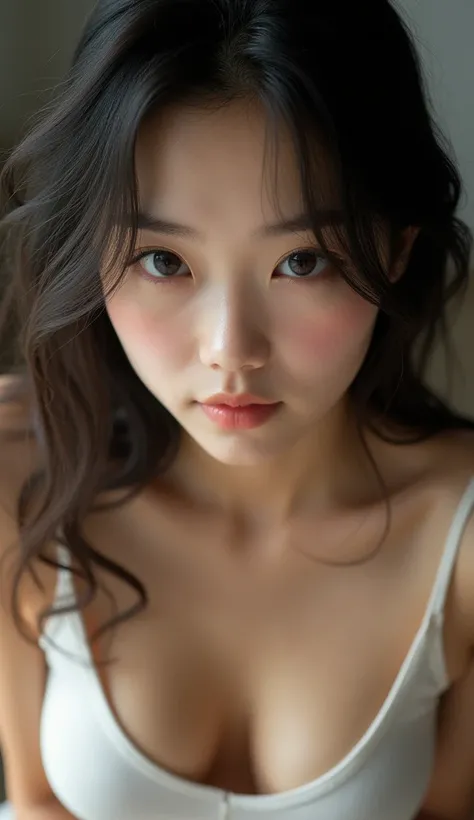 Realistic photo, 25 year old Japanese woman, Tank top, Looking at the camera and eroding the nipples, From above, Detailed face and body, Natural light, High resolutionolution, photoRealistic, (Highest quality,8k,High resolution,masterpiece:1.2),Very detai...