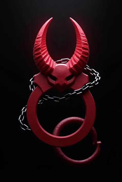 (logo design) evil logo, a striking red handcuff, adorned with sharp, menacing demon horns, and a sinuous chain tail extending from the base, dynamic and bold, emphasizing a dark theme, glossy finish, high-resolution, creating an impression of malevolence ...