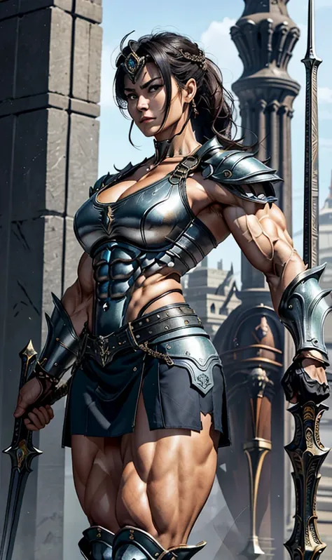 Highest quality、４K８K、One female、((Full body image))、((A woman with a massive muscular physique))、Much larger than normal size、40-year-old woman、Valkyrie General、Height: 185cm、Weight 110kg、Medieval metal armor、Ornately decorated ceremonial armor、((Metal arm...