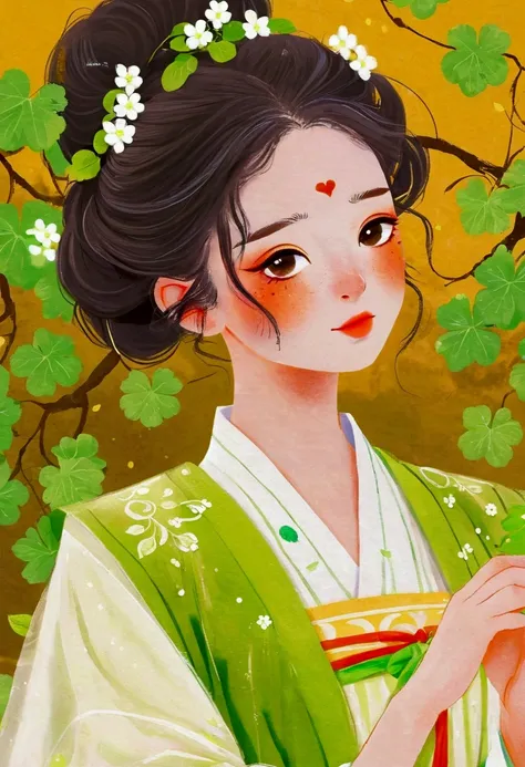 Close-up：A girl wearing Hanfu, Official Fanart, Harvest Goddess,grapevine