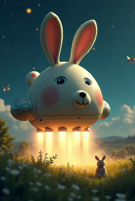 A rabbit spaceship coming to earth