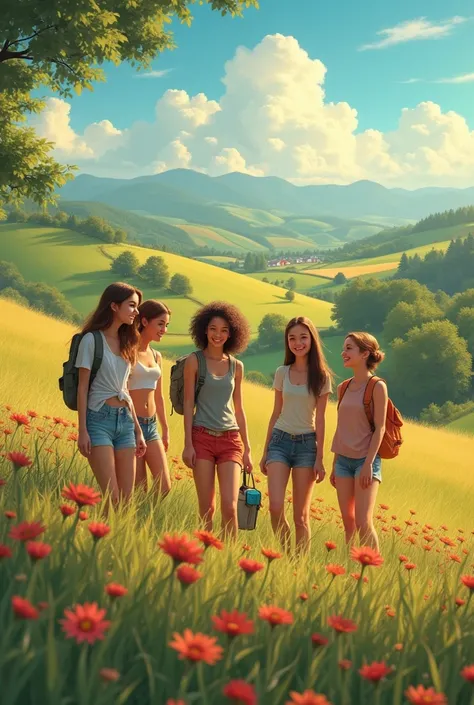 Create a post image for my drama movie, with 5 friends being the synopsis: Helena is in the summer of 2006, in the countryside with his family. She and her friends enjoy. your last month where you live before starting to study in another city. Suddenly, Te...