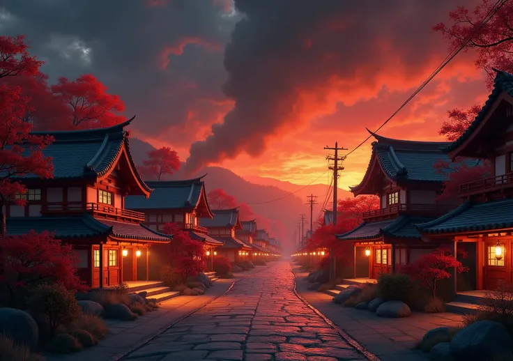  
Japan village in fire but no people in anime 