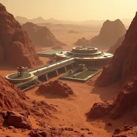 Mars, science fiction, near future, mineral resource extraction plant, factory, realistic, precision, masterpiece