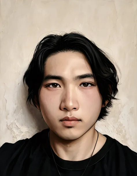 arafed asian man with a black shirt and a necklace, halfbody headshot, headshot profile picture, androgynous face, frontal picture, clean shaven wide face, around 1 9 years old, heavy eyes to the side, headshot photo, with no facial features, clean shaven ...