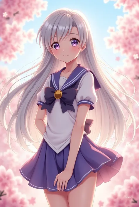 Long silver hair Sakura Sailor suit Moe picture