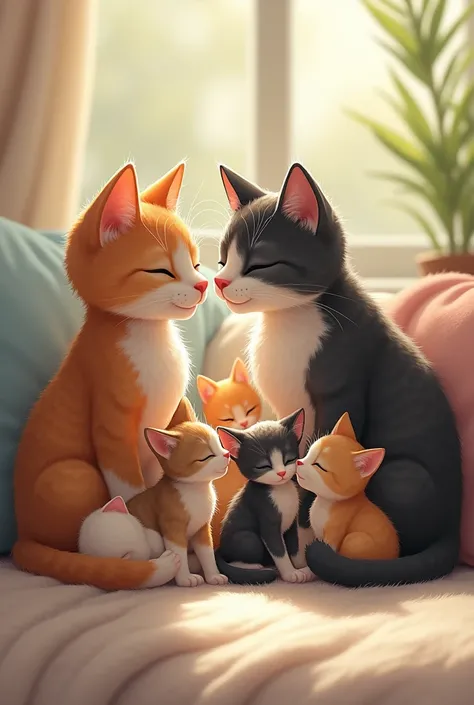 Couple of cats and their kittens 

