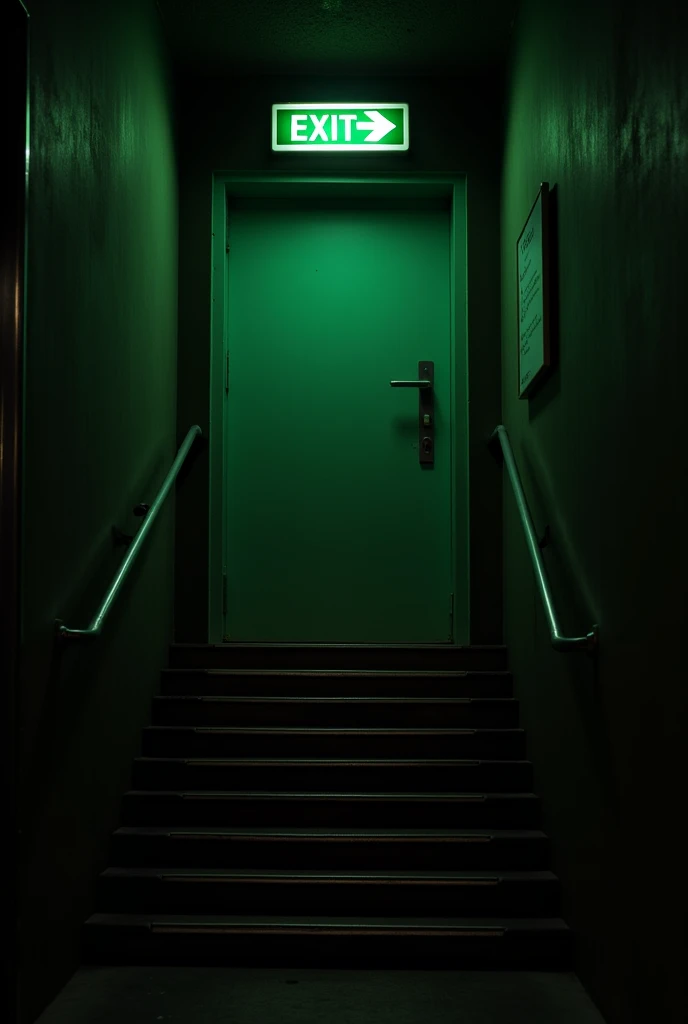 Dark place exit sign board with steps 