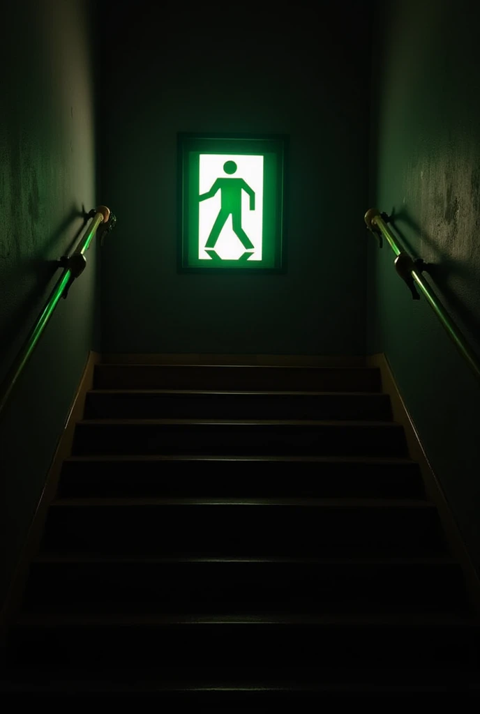 Dark place exit sign board with steps 