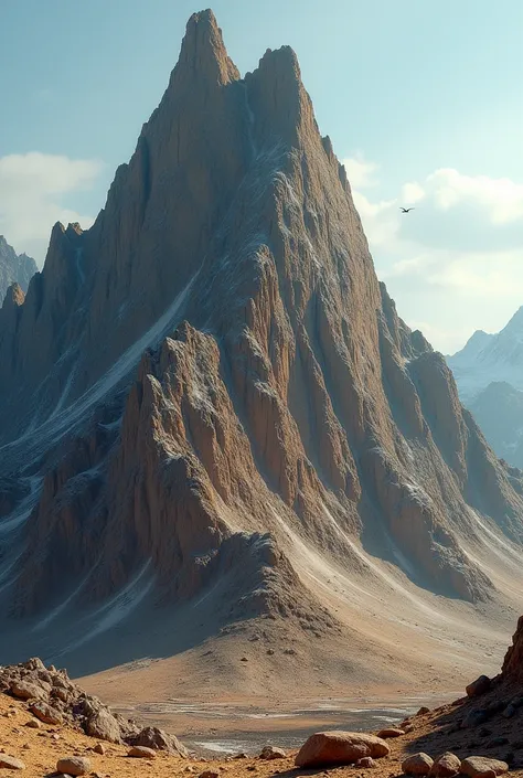 A rocky and dry mountain peak top close up with visible 40 percent sky