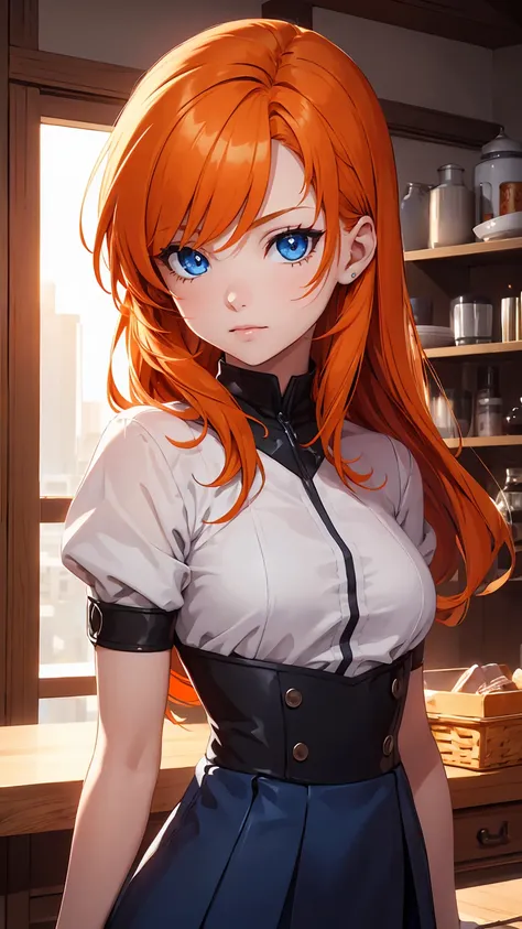 1girl, orange hair, blue eyes, best quality, masterpiece, ultra detailed