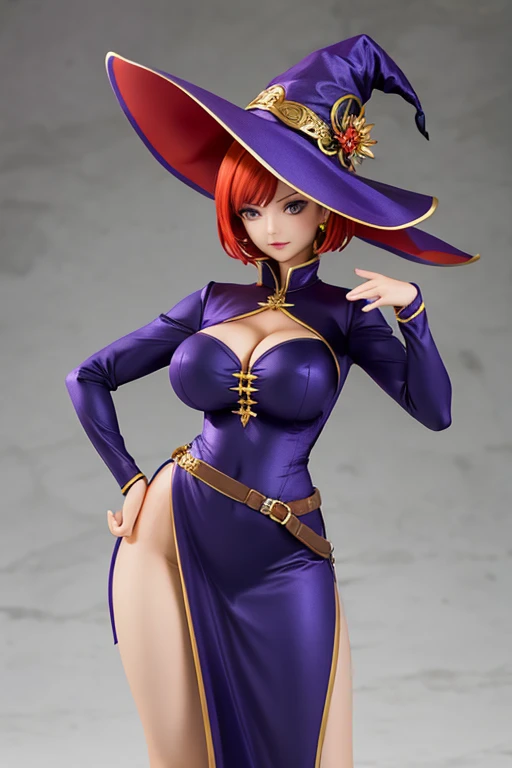 Figurer of Redhead, witch, sexy pose, big breasts, China dress, short hair, witch hat
