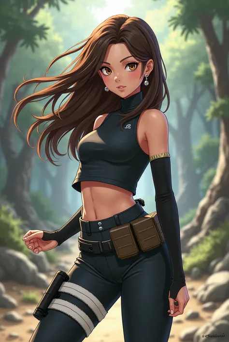 16 year old anime girl with brown hair and light brown eyes, ninja character from Naruto 