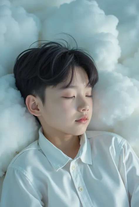 Sleeping on the clouds, A 17-year-old boy in a white shirt, Eyes closed