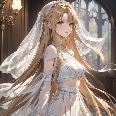 ((highest quality)), ((masterpiece)), (detailed), （perfect face）、the woman is yuuki asuna, with light brown, semi-long hair, wea...