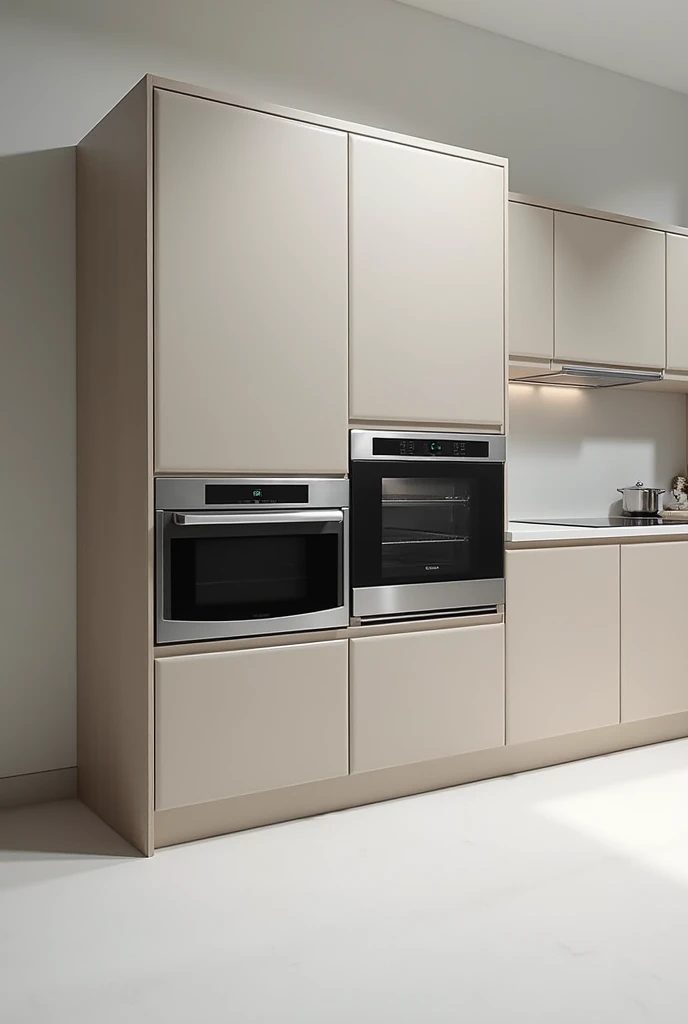 a wooden ground floor unit with space for a built-in oven and next to it space for mocroodas and on top an induction cooktop