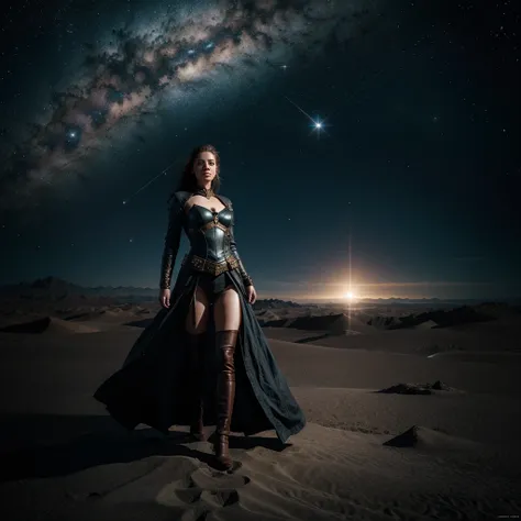 Obscure fantasy, realistic, space background, lady floating in the middle of nowhere 