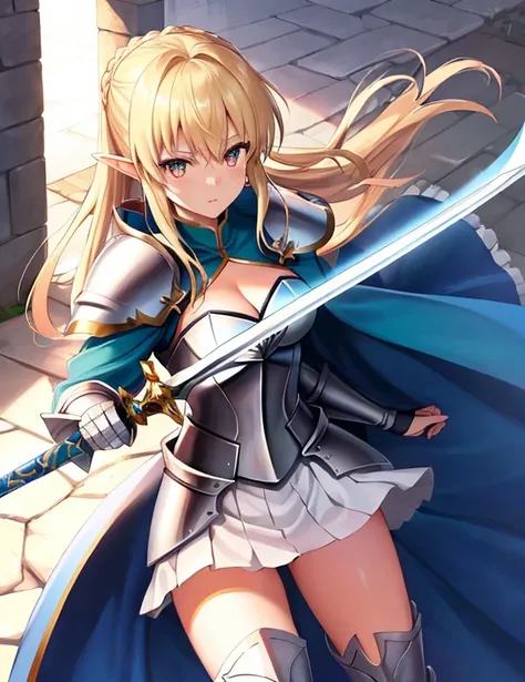 ((masterpiece)), Highest quality, (8k, Highest quality, masterpiece: 1.2), Very detailed, Close-up of a costumed person holding a sword, Concept art inspired by Le Chevalier, Pixiv, Conceptual Art, Wearing light leather armor, Artoria Pendragon, Girl in Ar...