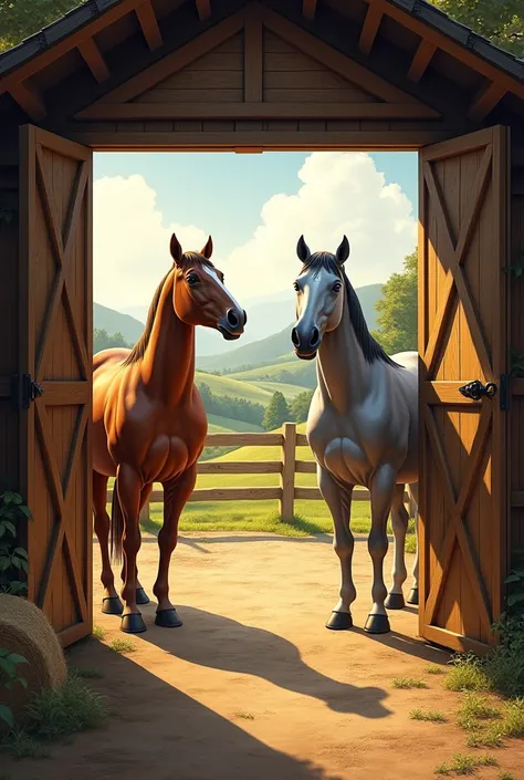 Photo of a stable with two horses
