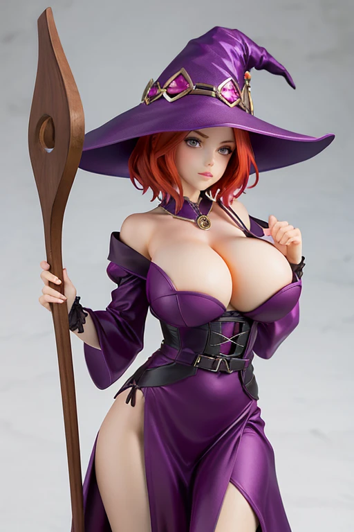 Figurer of Redhead, witch, sexy pose, big breasts, sexy pink dress, short hair, pink witch hat