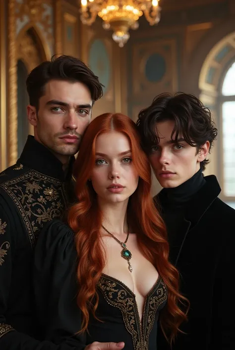 Olena: 20 years old with long reddish-brown hair and hazel eyes. Elegant, fantasy-inspired attire.

Segast: Young man with short brown hair and deep brown eyes. Royal, sophisticated clothing with a modern touch.

Eugan: Slightly older with intense black ey...