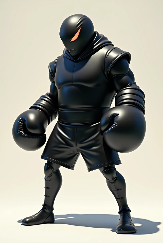 An animation of a black boxing glove with no face or torso, with feet and hands