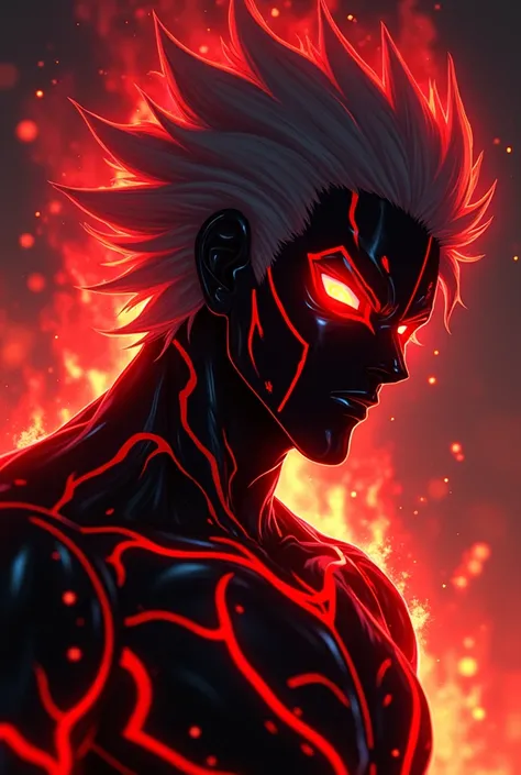 Anime character with red flames and a black mask on his face., anime rudo 8K, an epic anime of a man of energy, hell fire background, official art, Lord of Ashes, manga wallpaper 4k, official artwork, epic anime artwork, black fire colored reflected armor,...